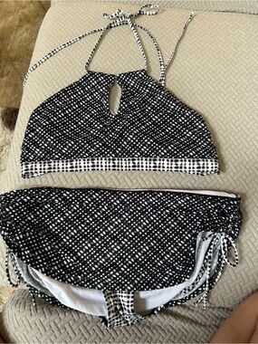 Athleta Black and White Patterned Halter Bikini